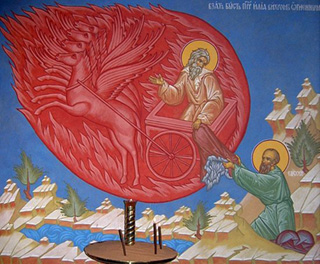 Восхождение Илии пророка на небо в огненной колеснице, икона